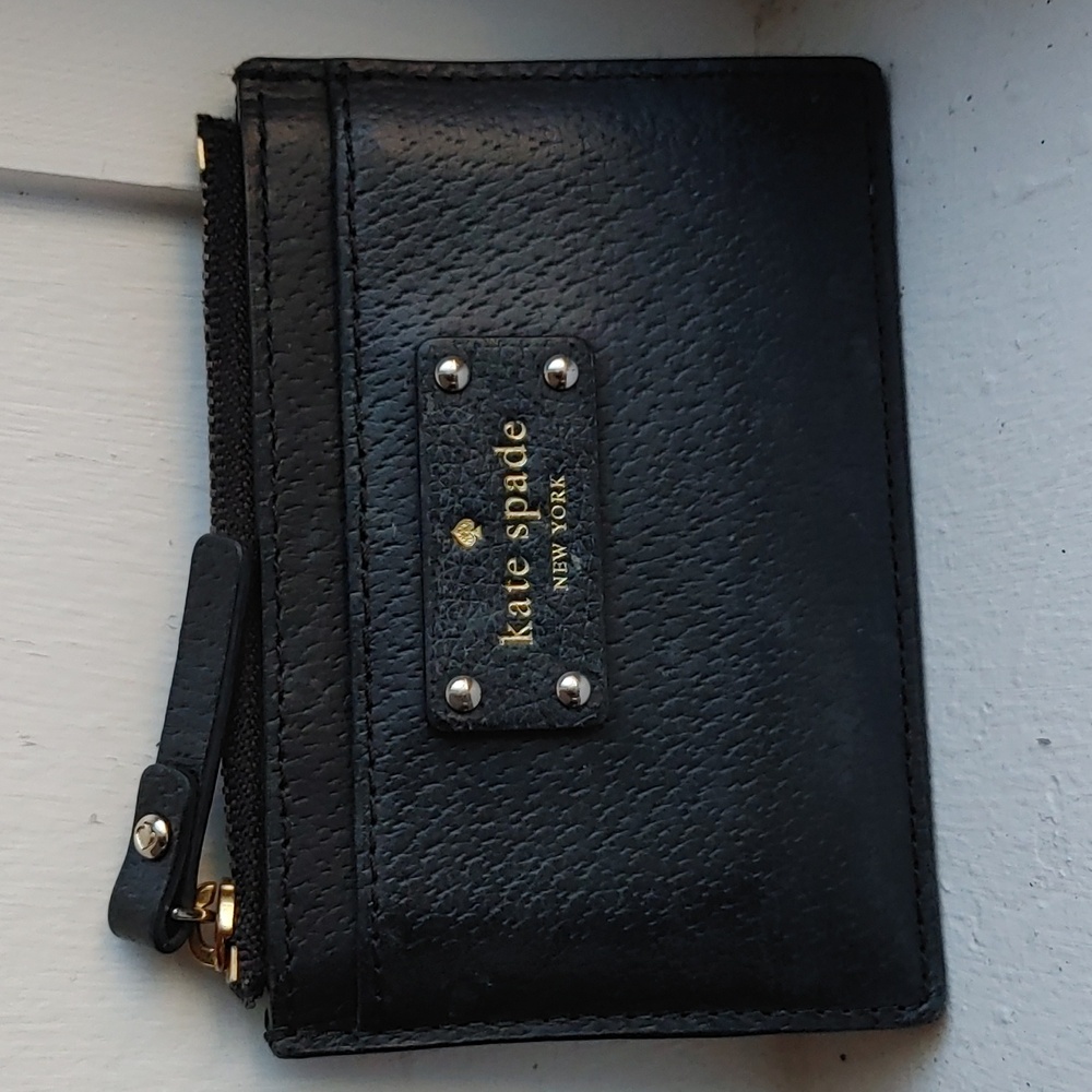 Kate Spade Black Pebbled Leather Mini Zip Card Case (838) - Picture 1 of 4